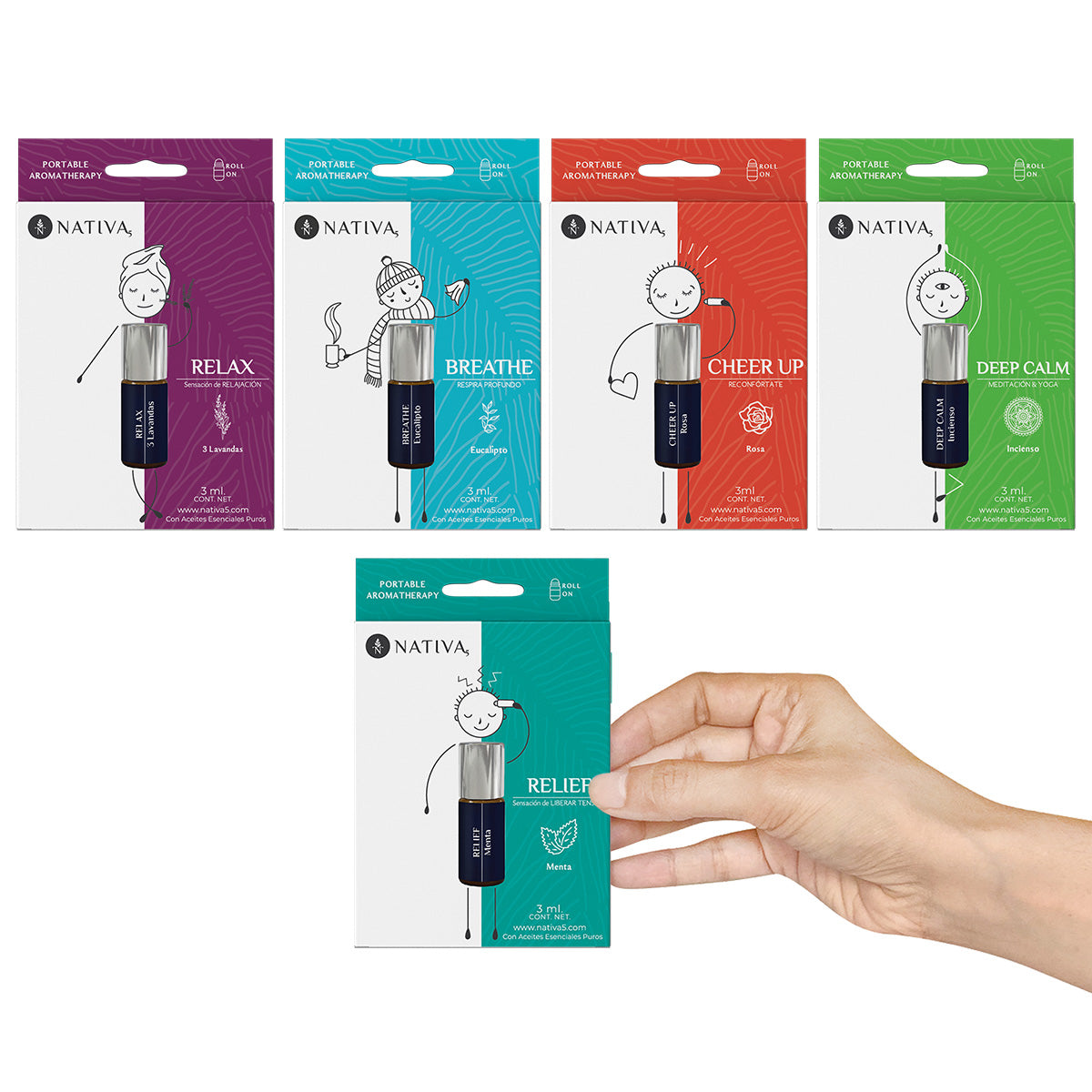 COLECCIÓN 5 Roll On - Portable Aromatherapy 3ml.