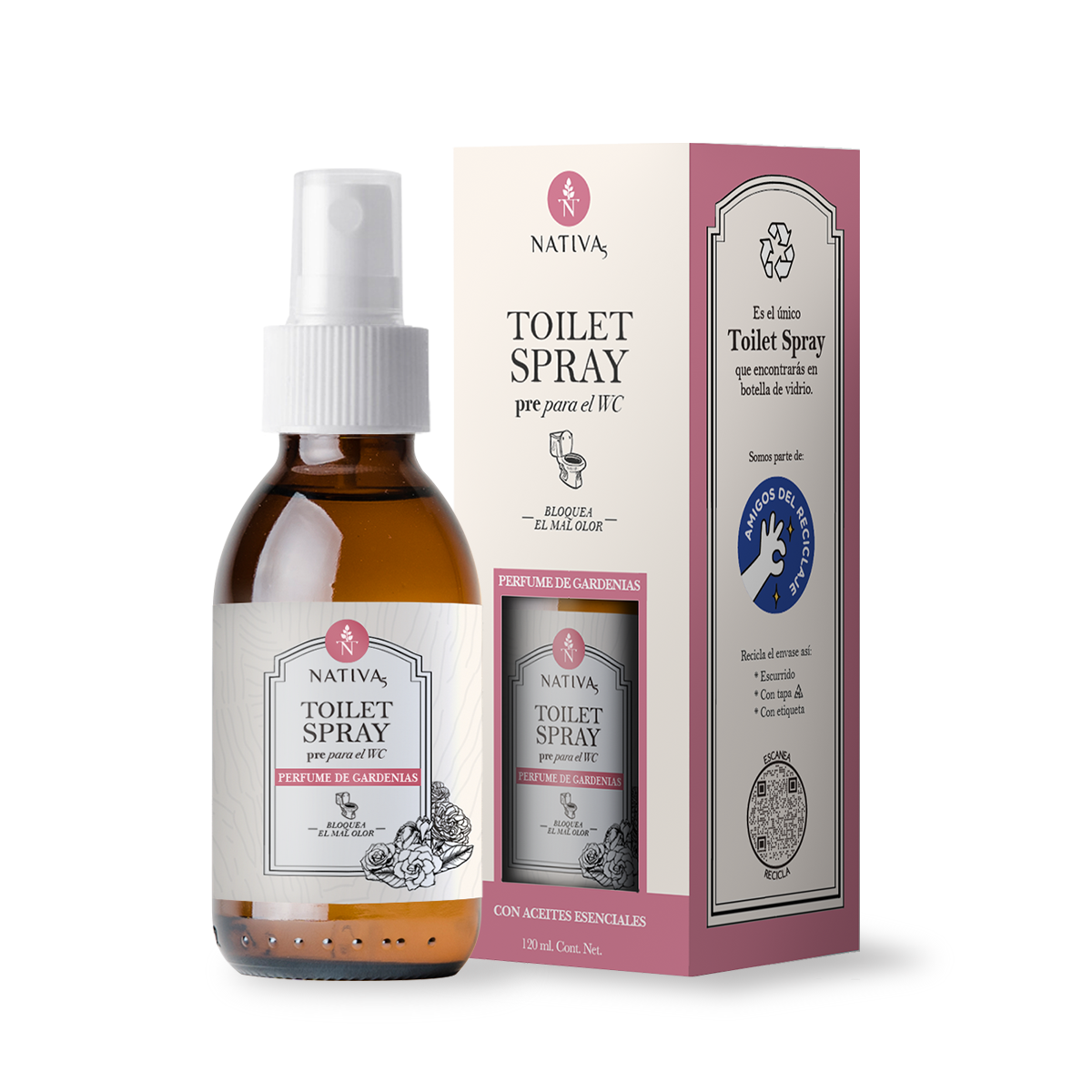 TOILET SPRAY - Aroma Perfume de Gardenias 120ml. Elimina el mal olor del WC.